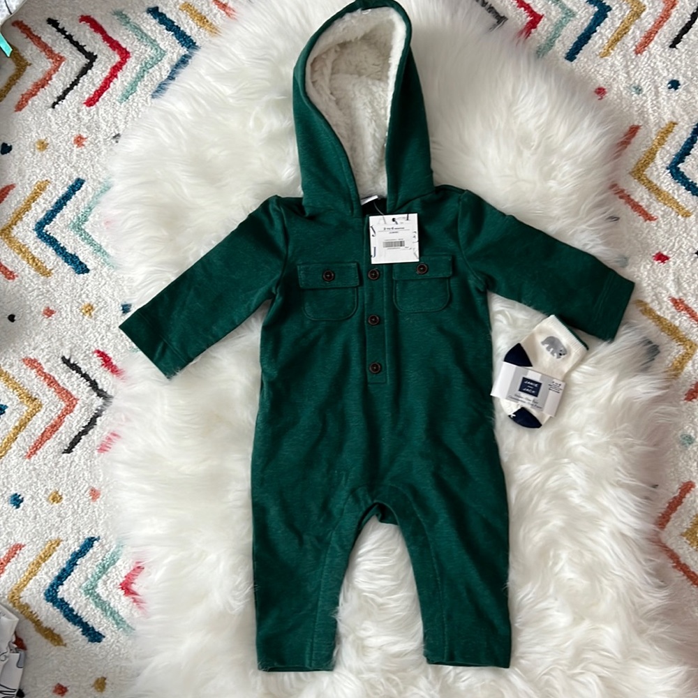 Janie and Jack: Hooded one-piece and socks